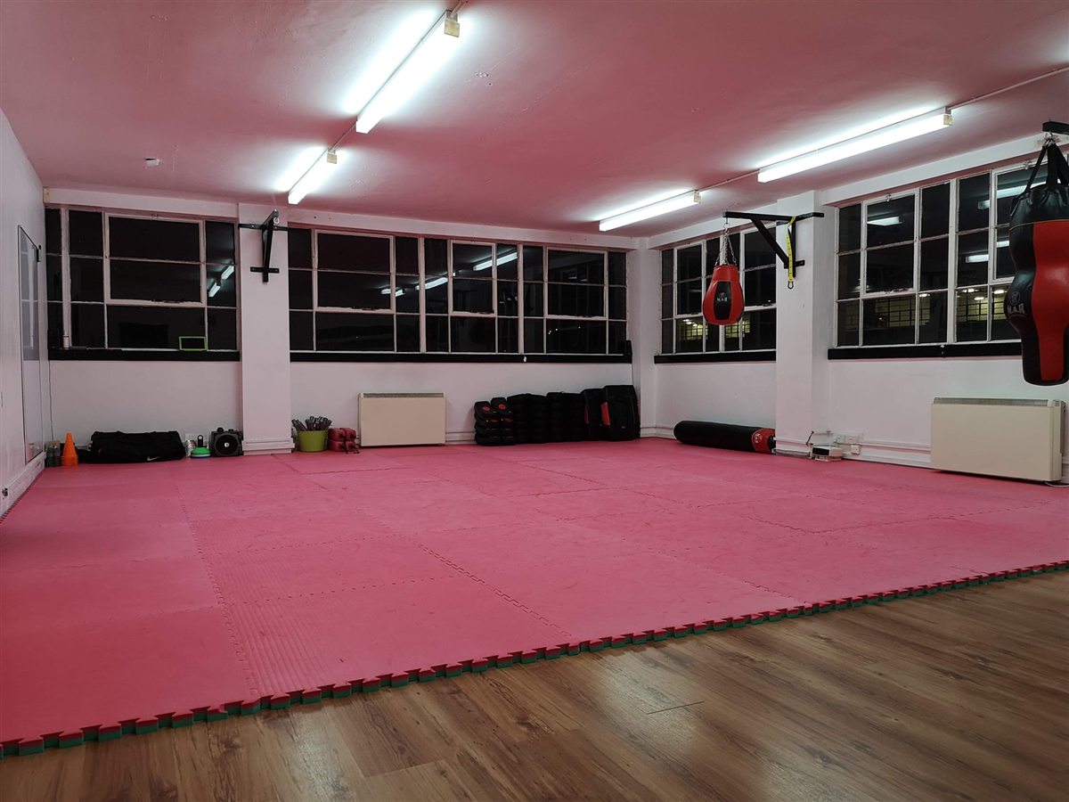 Training floor and equipment inside the Kitsune Kidderminster academy